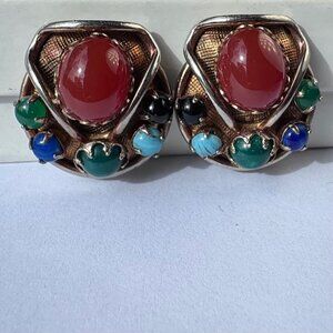 Vintage 60's 6 colored stone clip on earrings